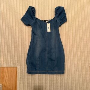 Blue Denim Dress with Puff Sleeves